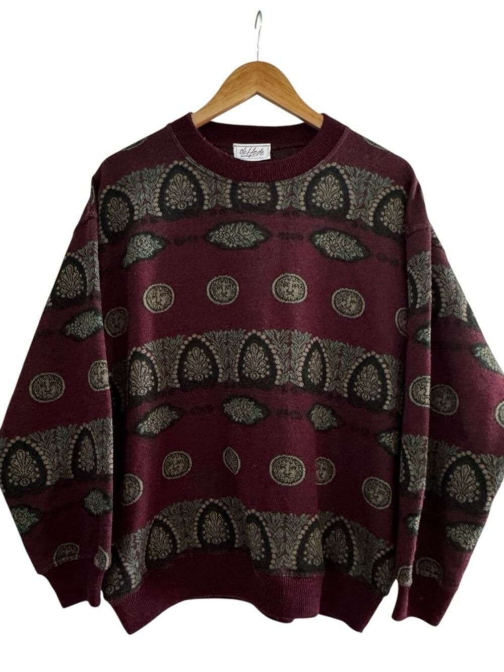 Vintage Italian Wool Blend Sweater Burgundy Medallion Knit